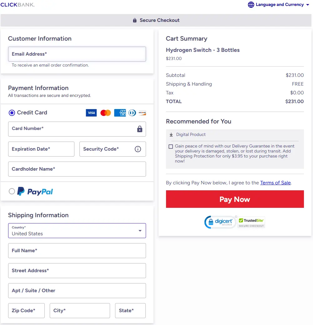 The Hydrogen Switch Secure Order Form